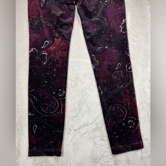 Chico’s Zenergy Velour Velvet Paisley Printed Boho Pull On Purple Pants 0 (US S) - Picture 13 of 16